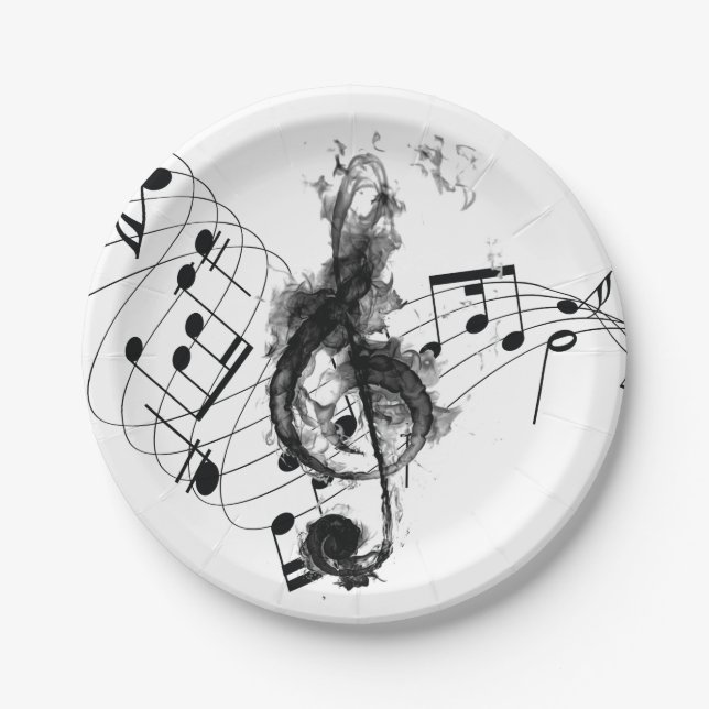 Assiettes En Carton Music Note Luxe noir et blanc (Devant)