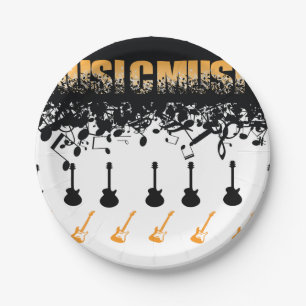 Assiettes En Carton Music Note Luxe noir et blanc Personnalisé