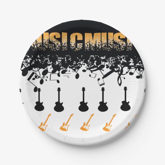Assiettes En Carton Music Note Luxe noir et blanc Personnalisé (Devant)