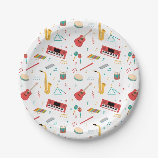 Assiettes En Carton Musical Instruments Music Theme Pattern (Devant)