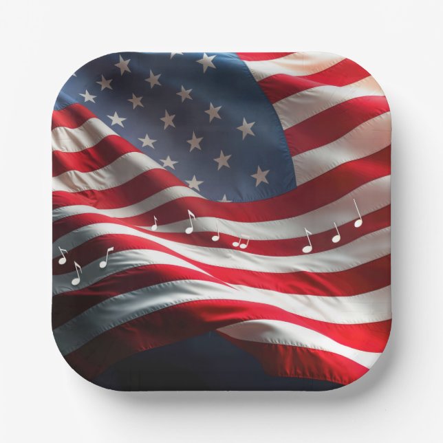 Assiettes En Carton Musical Notes Floating On an American Flag (Recto)
