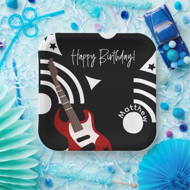 Assiettes En Carton Musical Rock Star Electric Guitar Birthday (Fête)