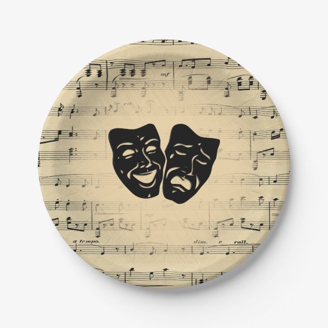 Assiettes En Carton Musique antique et masques de théâtre (Devant)