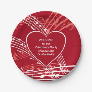 Assiettes En Carton Musique de Saint-Valentin avec des coeurs personna