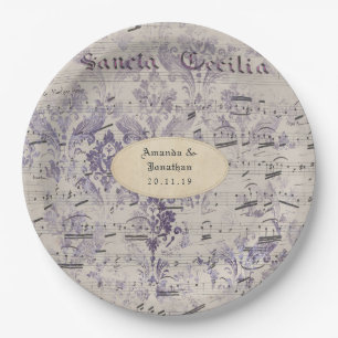 Assiettes En Carton Musique Éphémère Lavande Notes de Mariage