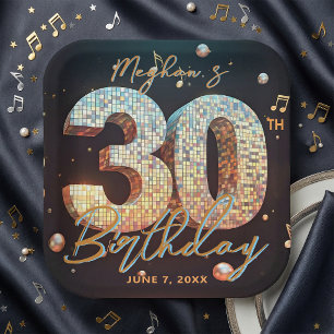 Assiettes En Carton Musique Notes de Disco Balle Pailleté Fête d'anniv