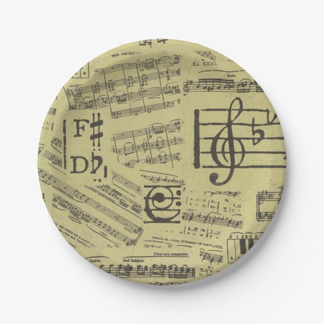 Assiettes En Carton Musique vintage Note Musicien Motif (Devant)
