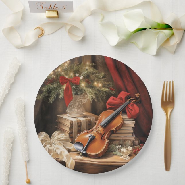 Assiettes En Carton Musique violon de Noël (Mariage)