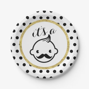 Assiettes En Carton Mustache Boy Cute Baby shower Pois