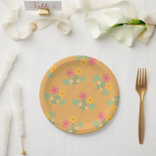 Assiettes En Carton Mustard Retro Daisy Bouquet Motif