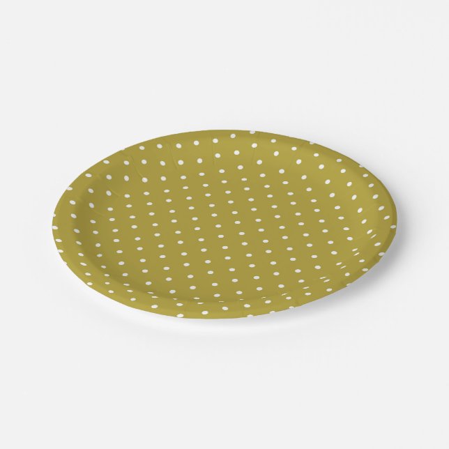 Assiettes En Carton  Mustard yellow white polka dots pattern  (Angle)