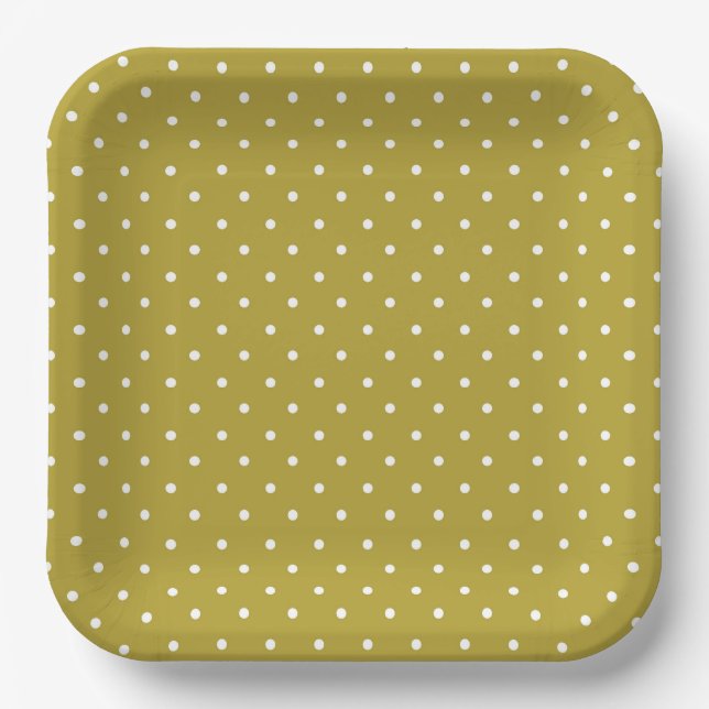 Assiettes En Carton  Mustard yellow white polka dots pattern  (Recto)