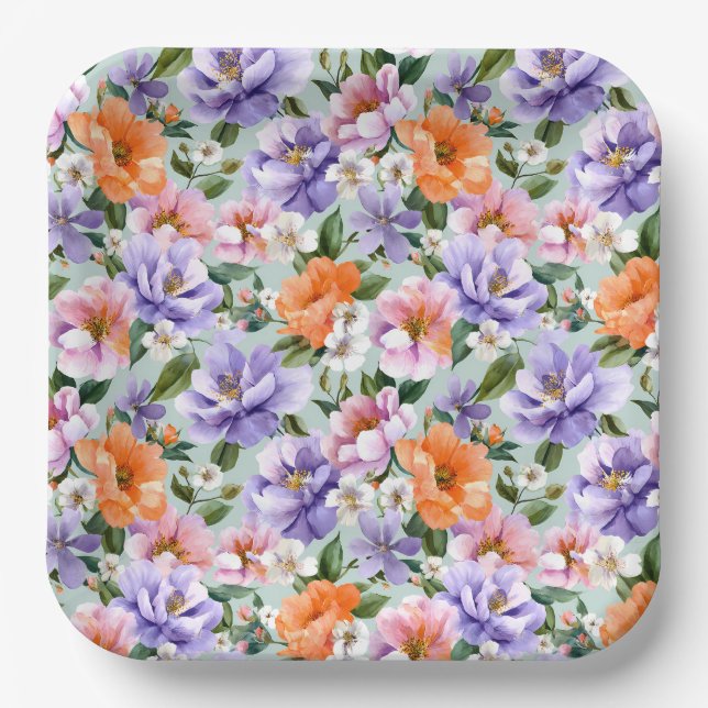 Assiettes En Carton Muted Colorful Flowers Boho flower  (Recto)