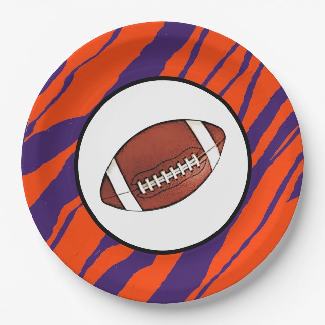 Assiettes En Carton MVB Tiger Stripes Design- Orange & Purple Football (Devant)
