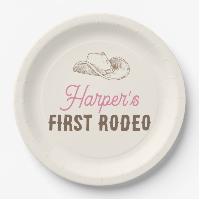 Assiettes En Carton My First Rodeo Personalized Pink Cowgirl Birthday (Devant)