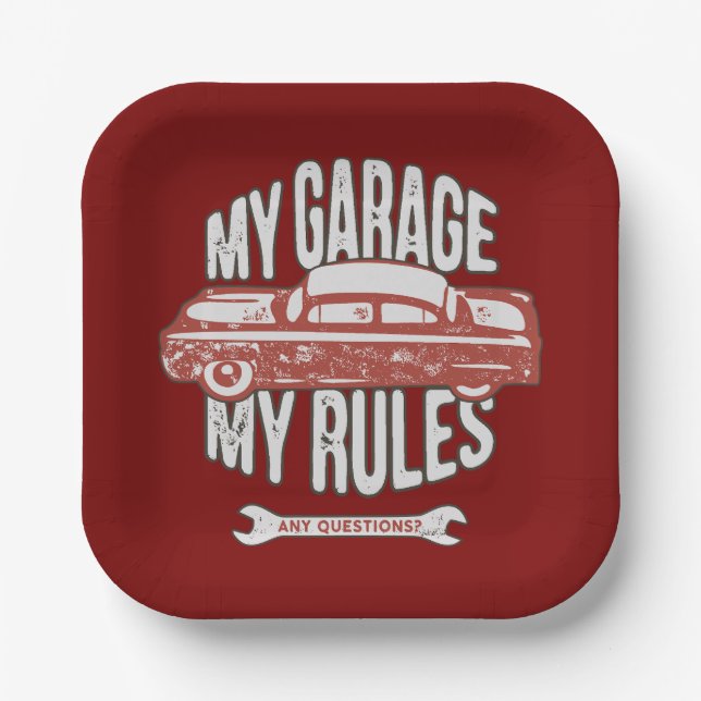 Assiettes En Carton My Rules Classic Red Car Retro Mechanic (Recto)