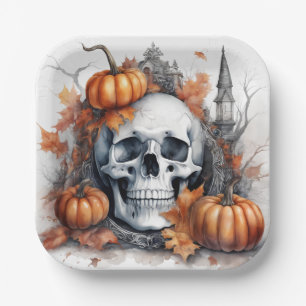 Assiettes En Carton Mystic Halloween Gothic Skull Art - Enchantant