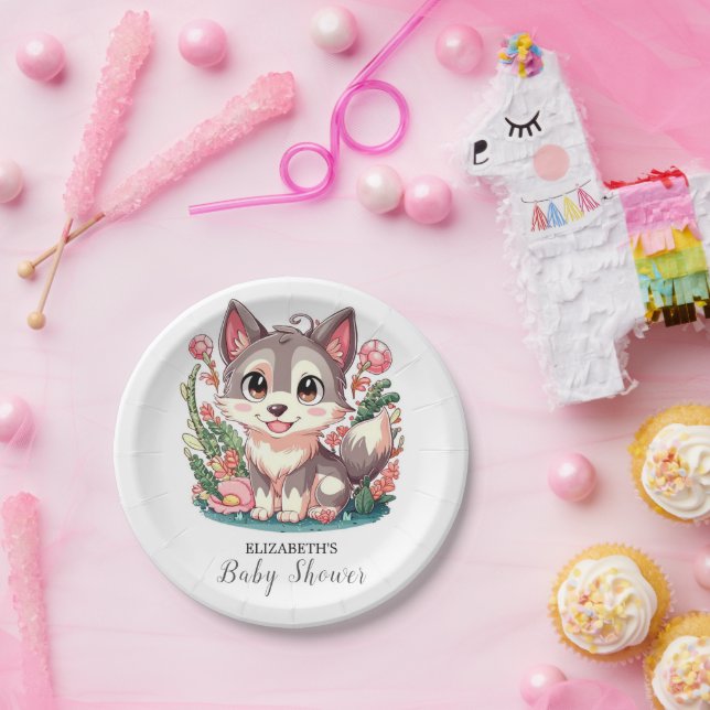 Assiettes En Carton Mystic Lovely Wolf Baby shower (Fête)