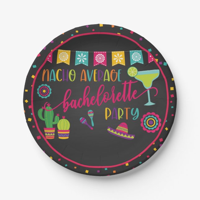 Assiettes En Carton Nacho Plaque de Bachelorette moyenne - Noir (Devant)