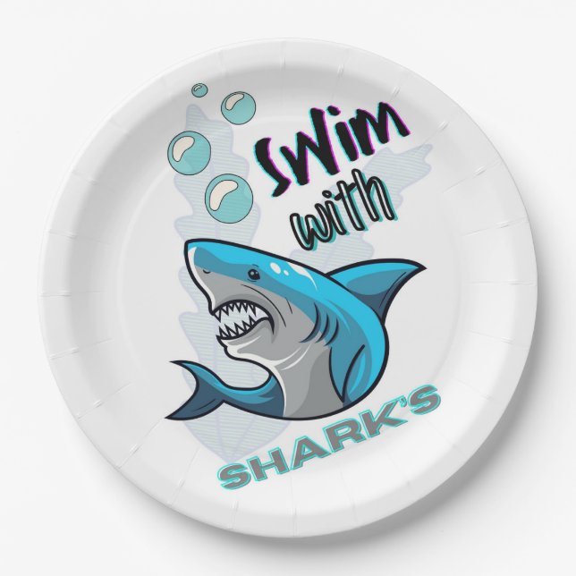 Assiettes En Carton nager avec des requins (Devant)