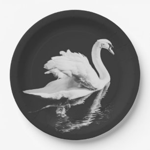 Assiettes En Carton Natation de Swan noir et blanc