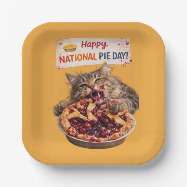 Assiettes En Carton National Pie Day Cat Plates (Recto)