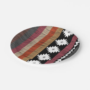 Assiettes En Carton Native Ethnic Colorful Lines Motif