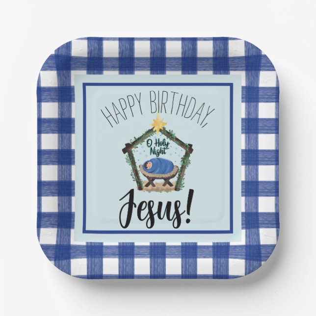 Assiettes En Carton Nativité aquarelle Joyeux anniversaire Jésus Papie (Recto)