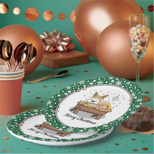 Assiettes En Carton Nativité de Noël Pembroke Welsh Corgi (rouge1) Amu