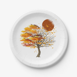 Assiettes En Carton Nature Faune Pleine lune Arbre Foule Des Oiseaux F