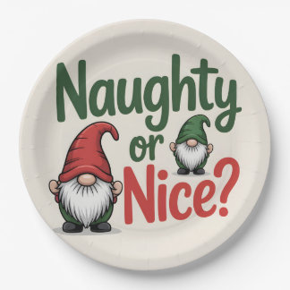 Assiettes En Carton Naughty or Nice Christmas Graphic: Cute Gnomes