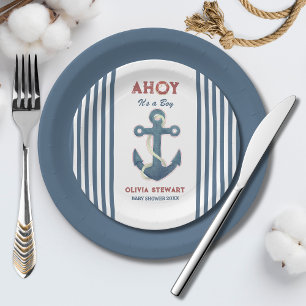 Assiettes En Carton Nautical Ahoy est un garçon Baby shower Invitation