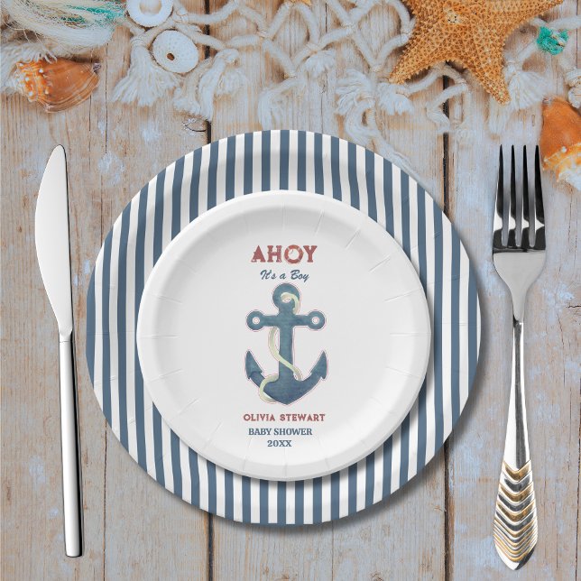 Assiettes En Carton Nautical Ahoy est un garçon Baby shower Invitation (Créateur téléchargé)