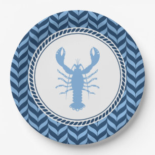 Assiettes En Carton Nautical Blue Lobster côtier