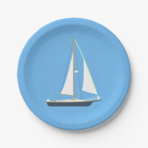 Assiettes En Carton Nautical Blue Sailboat - Mariage Party Beach Océan
