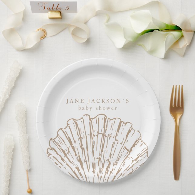 Assiettes En Carton Nautical Coastal Elegeant Clamshell Baby Shower (Mariage)