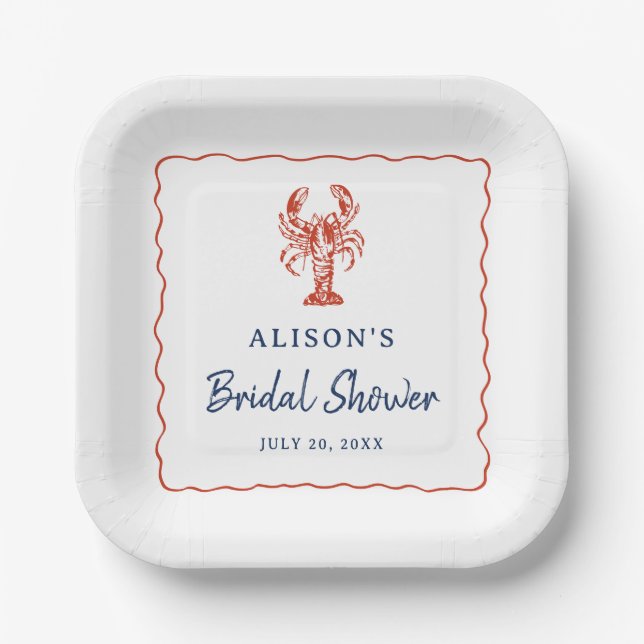 Assiettes En Carton Nautical Lobster Coastal Bridal Shower  (Recto)