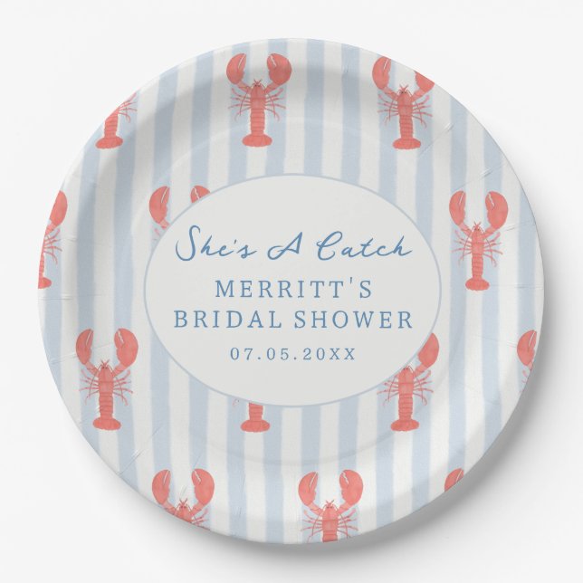 Assiettes En Carton Nautical Summer Lobster Bridal Shower Paper Plates (Devant)