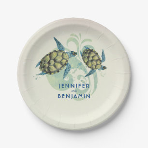 Assiettes En Carton Nautique côtier de plage de tortues de mer