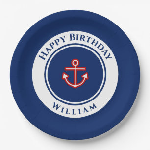 Assiettes En Carton Nautique Marine Bleu Rouge Blanc Anniversaire