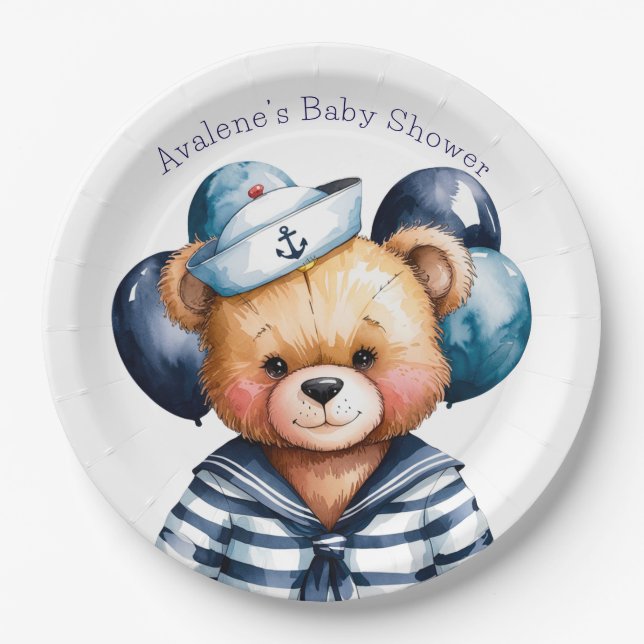 Assiettes En Carton Nautique Teddy Bear Delight Boy Baby shower (Devant)
