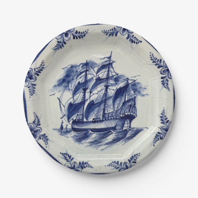ASSIETTES EN CARTON NAVIRE À VOILE BLUE DELFT (Devant)