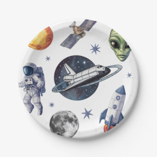 Assiettes En Carton Navire Fusée Moderne Espace Planète Anniversaire o