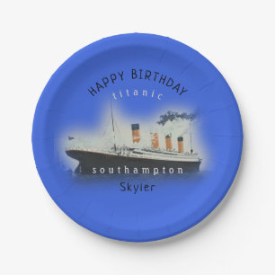 Assiettes En Carton Navire Titanic Joyeux Anniversaire Nom Marine Blue