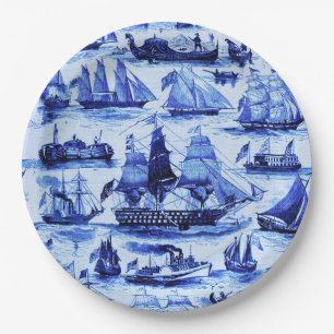 Assiettes En Carton NAVIRES vintages, NAVIRES À VOILE, Marine Bleu Nau