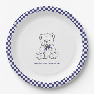 Assiettes En Carton Navy Blue À damiers Teddy Bear-Our Little Cub