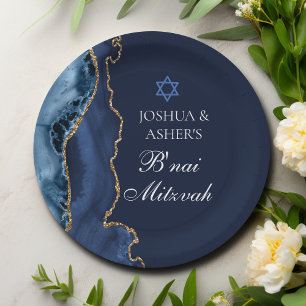 Assiettes En Carton Navy Blue Gold B'nai Mitzvah Elegant Party