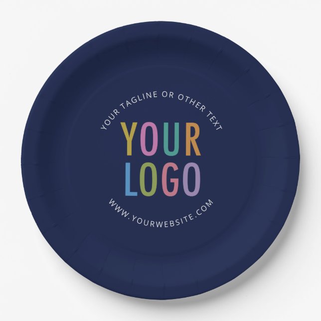 Assiettes En Carton Navy Blue Paper Plates Custom Business Logo Bulk (Devant)