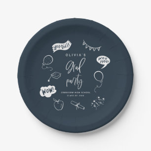 Assiettes En Carton Navy Blue Quirky Grad Icons Grad Party