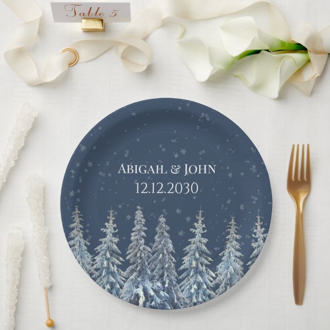 Assiettes En Carton Navy Blue Rustic Winter Forest Wedding (Mariage)
